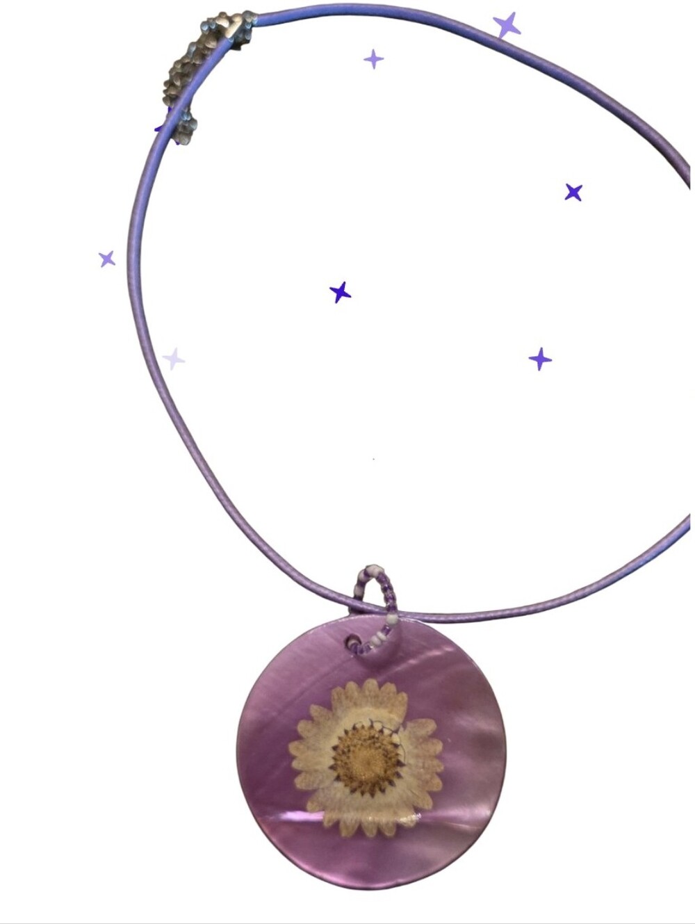 Mother Of Pearl Purple Daisy Shell Pendant Necklace - Women Jewelry